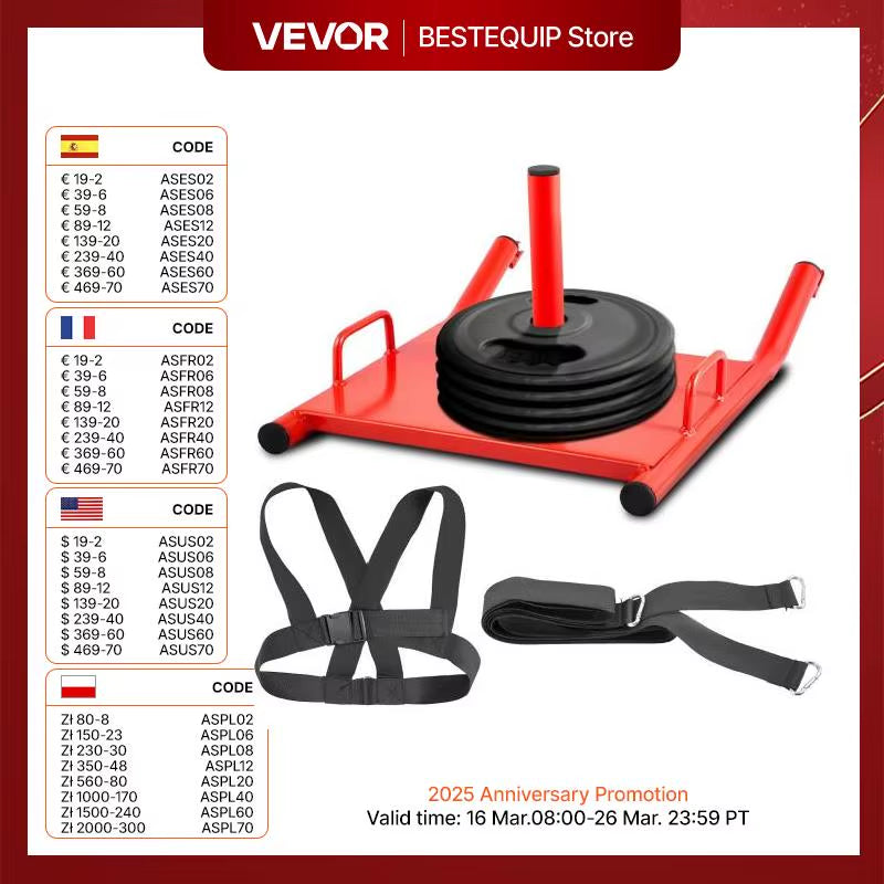 VEVOR Weight Sled Power Speed Sled W/ Adjustable Shoulder Harness Strength Training Running Football Fitness Max Capacity 500LBS