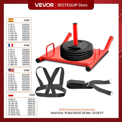 VEVOR Weight Sled Power Speed Sled W/ Adjustable Shoulder Harness Strength Training Running Football Fitness Max Capacity 500LBS
