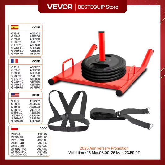 VEVOR Weight Sled Power Speed Sled W/ Adjustable Shoulder Harness Strength Training Running Football Fitness Max Capacity 500LBS